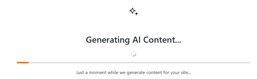 Progress bar showing StellarSites AI content generation. Progress bar showing StellarSites AI content generation.