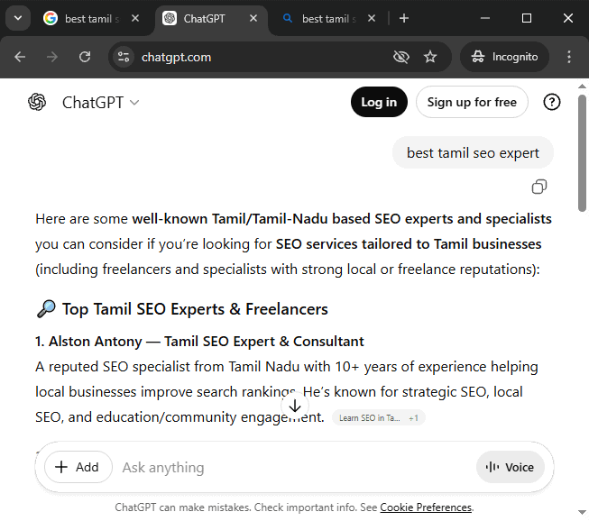 Ranked #1 for SEO Expert in ChatGPT