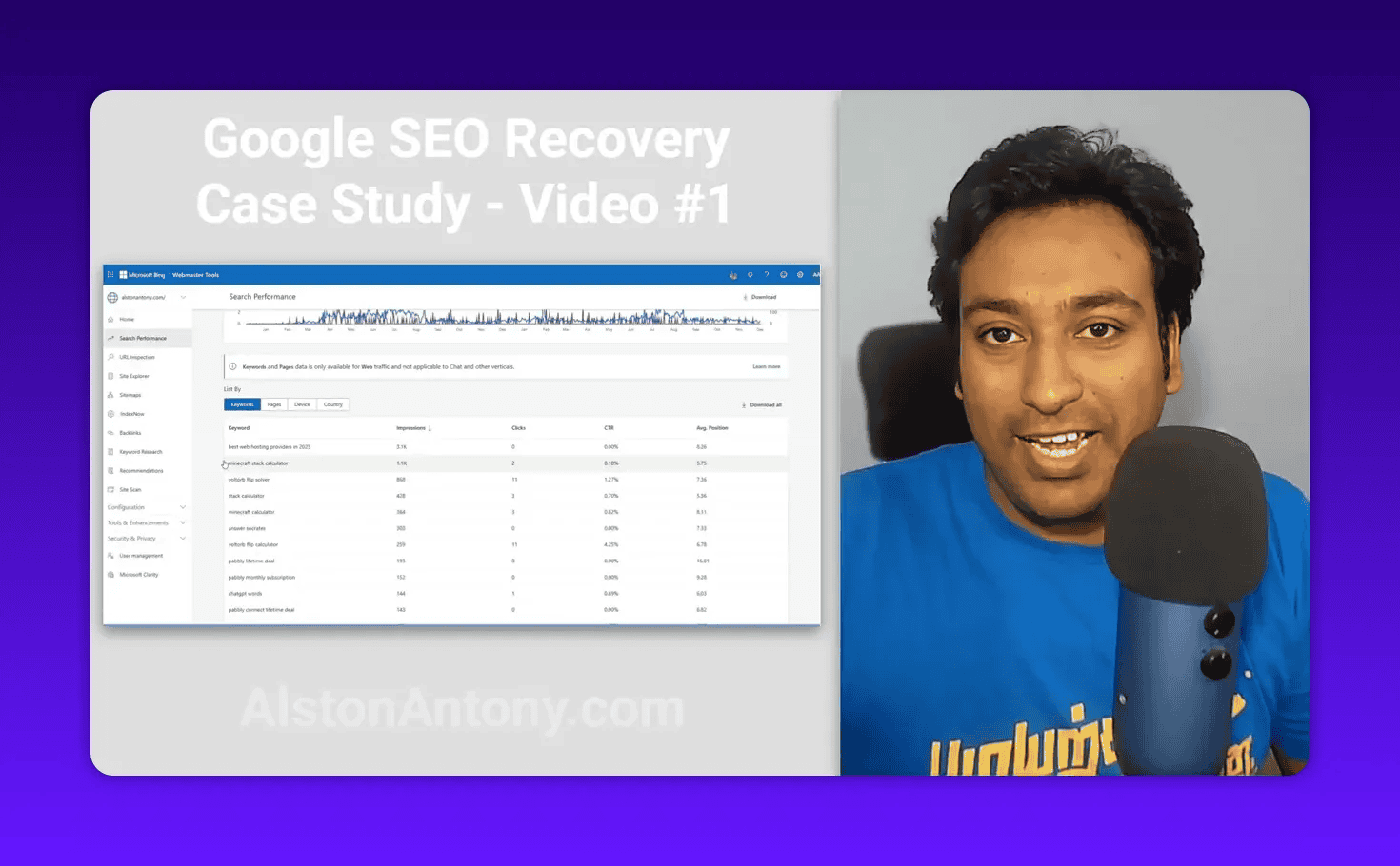 Clear Google Search Console keywords table showing mixed queries next to presenter