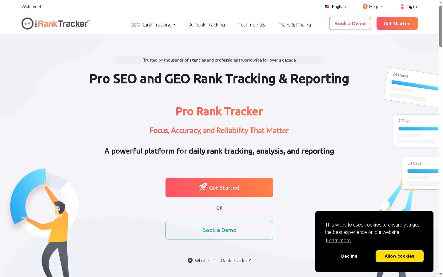 ProRankTracker SEO and GEO rank tracking platform with daily position monitoring, white-label reporting, and agency tools