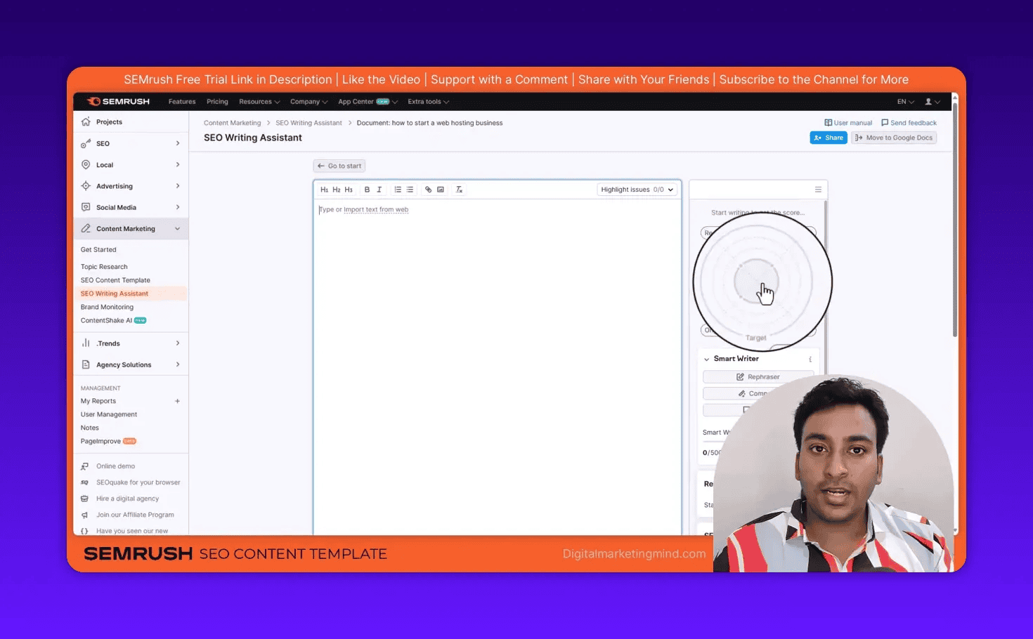 Semrush SEO Writing Assistant editor with readability scoring panel