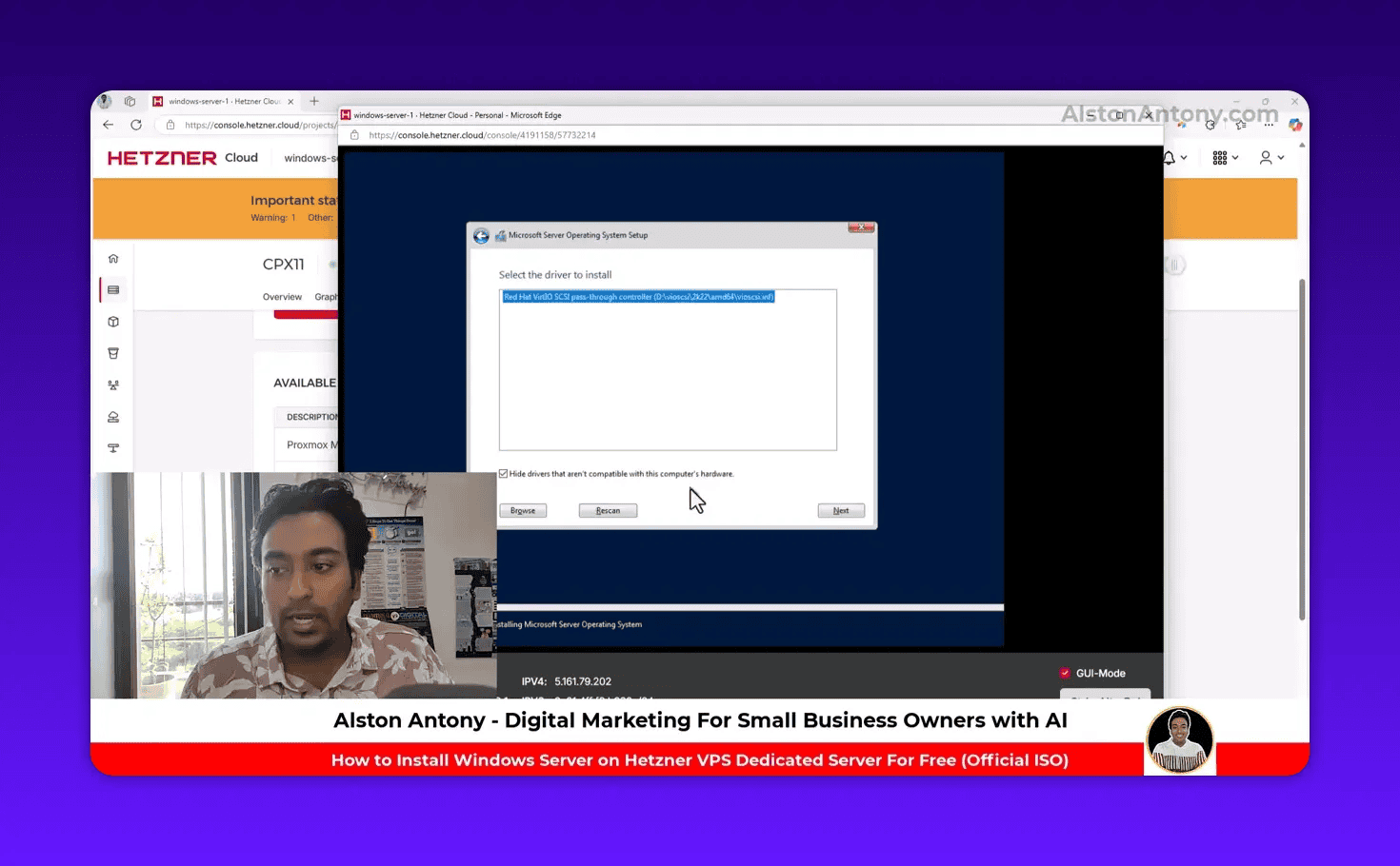 Red Hat VirtIO SCSI pass-through controller selected in Windows installer driver list