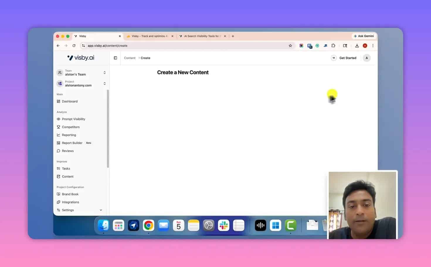 Visby AI Create a New Content page under Content > Create