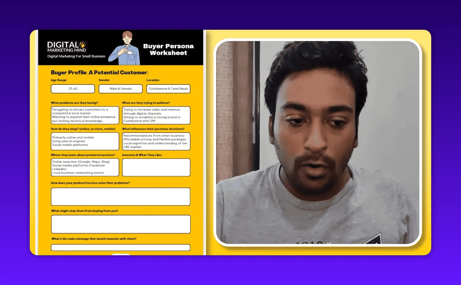 buyer persona worksheet showing where customers learn about products and services