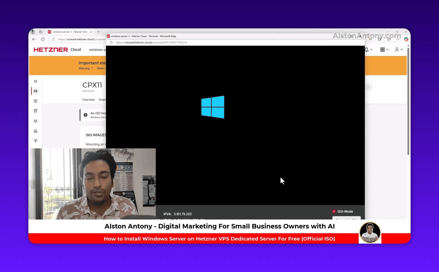 Windows logo booting in Hetzner web console indicating Windows installer has started
